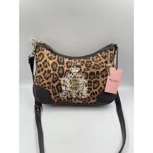 NWT Juicy Couture Brown Leopard Velour JUICY FOR ALL Hobo Crossbody Purse Bag